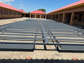 Steel and panel framework of a modular prefabricated building under assembly